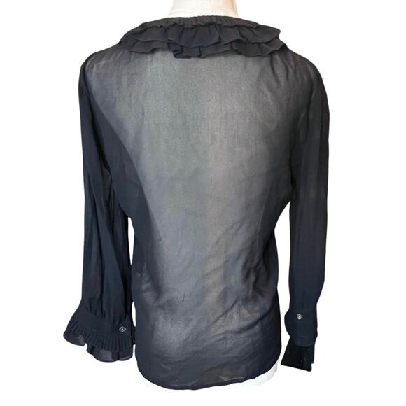DKNY 100% Silk Sheer Black Ruffle Blouse Size 4 Y2K 90s Whimsygoth Rachel green - Picture 6 of 10